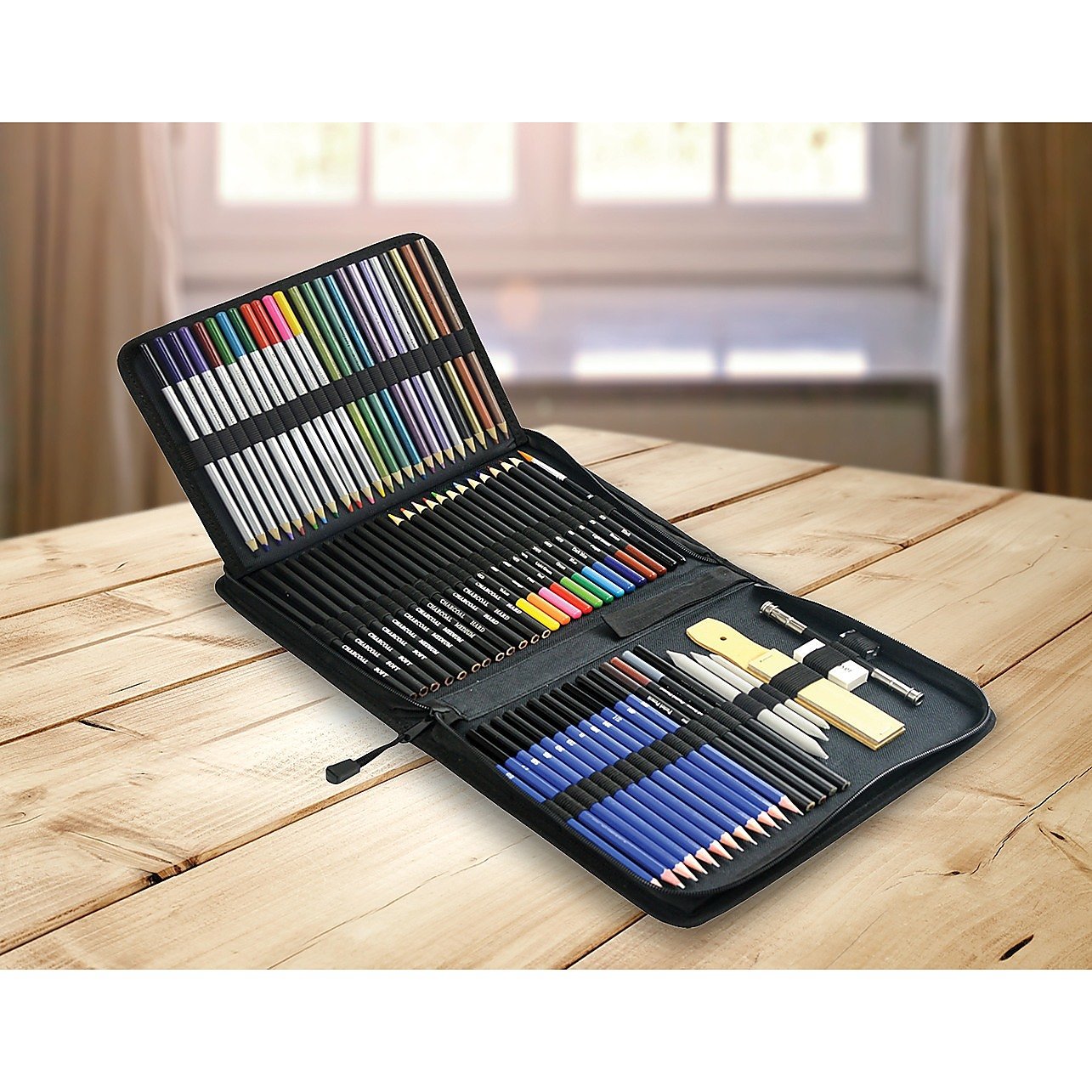Pro Artist 66-Piece Pencil Set – Sketch, Charcoal, Oil, Watercolor & More with Travel Case