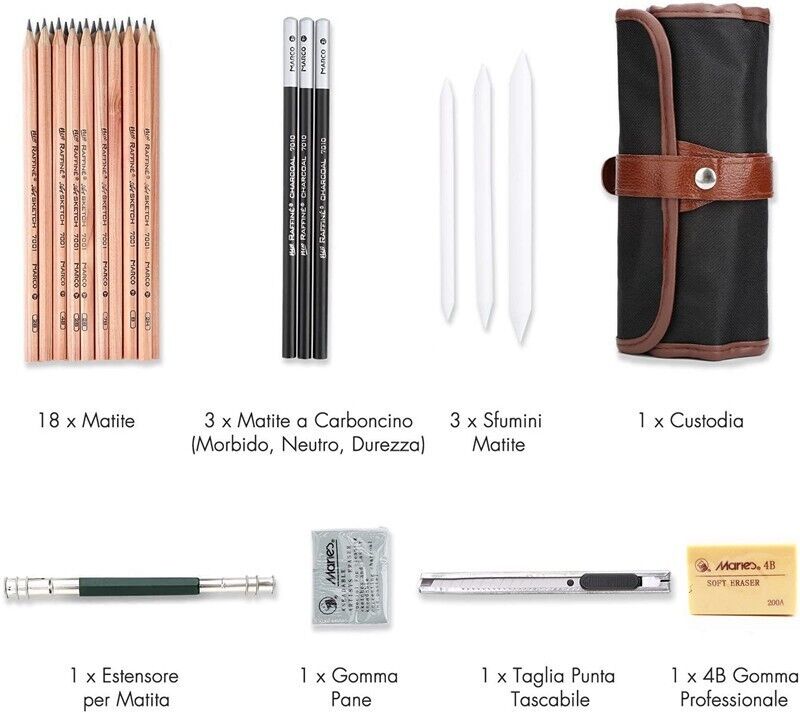 29-Piece Pro Artist Sketch Kit – Pencils, Charcoal & Travel Roll for Creative Adventures