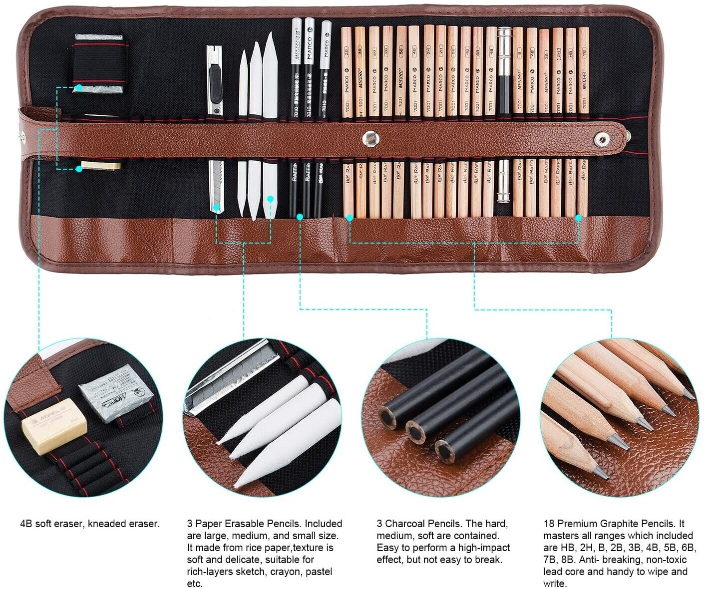 29-Piece Pro Artist Sketch Kit – Pencils, Charcoal & Travel Roll for Creative Adventures