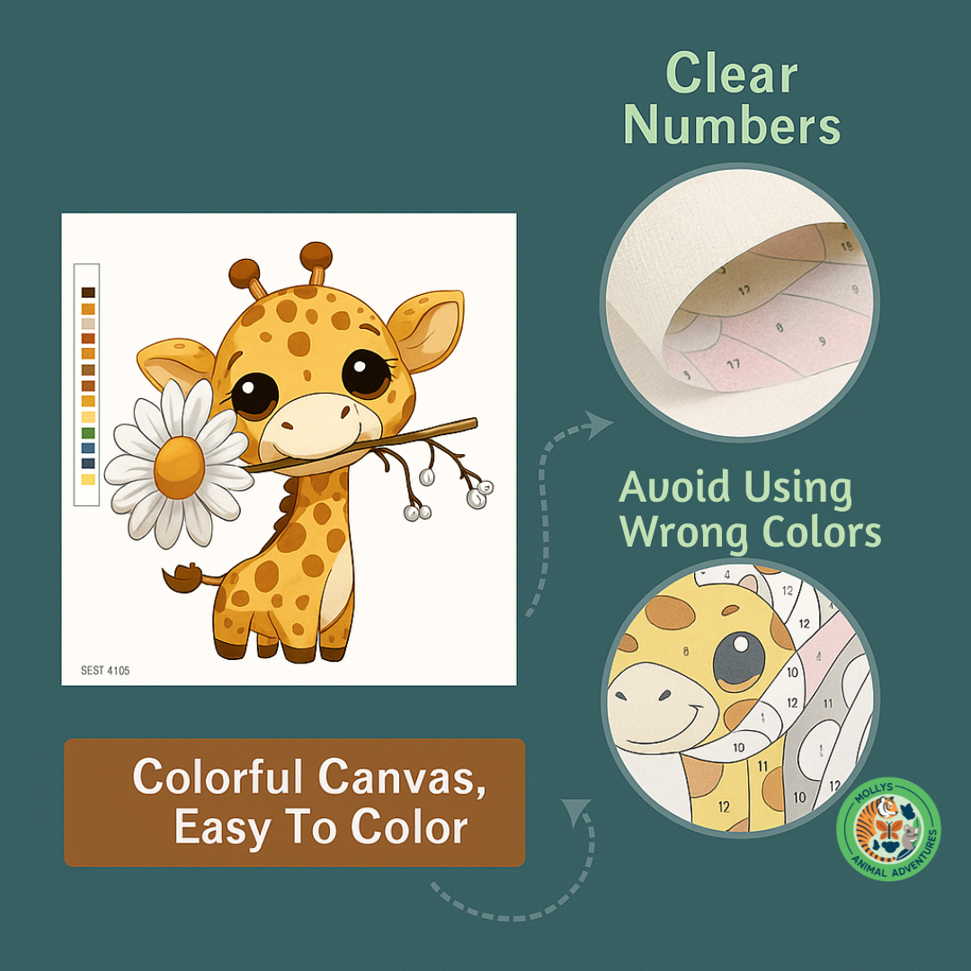 DIY Paint by Number – Giraffe Animal Canvas Art Kit (No Frame, 8x8 in)