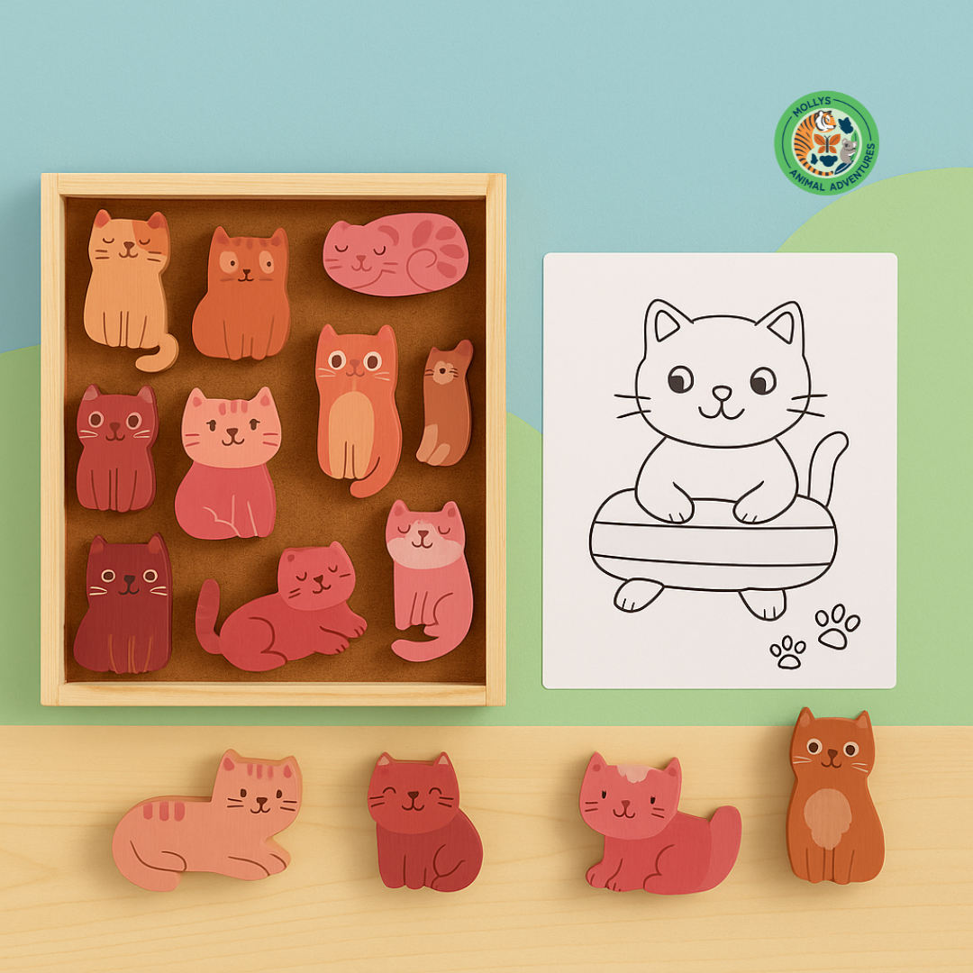 Wooden Cat Play & Coloring Set – Creative Storytelling Toy for Kids