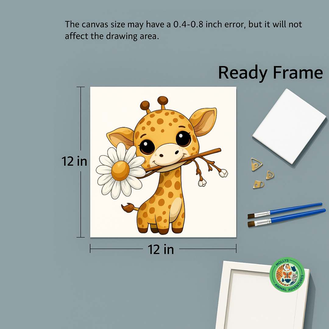 DIY Paint by Number – Giraffe Animal Canvas Art Kit (No Frame, 8x8 in)