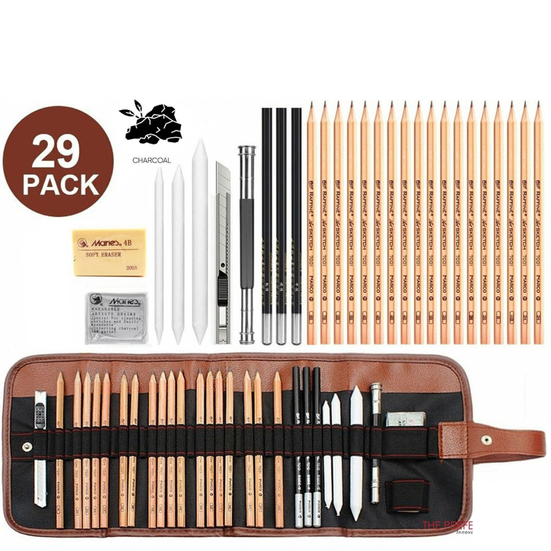 29-Piece Pro Artist Sketch Kit – Pencils, Charcoal & Travel Roll for Creative Adventures