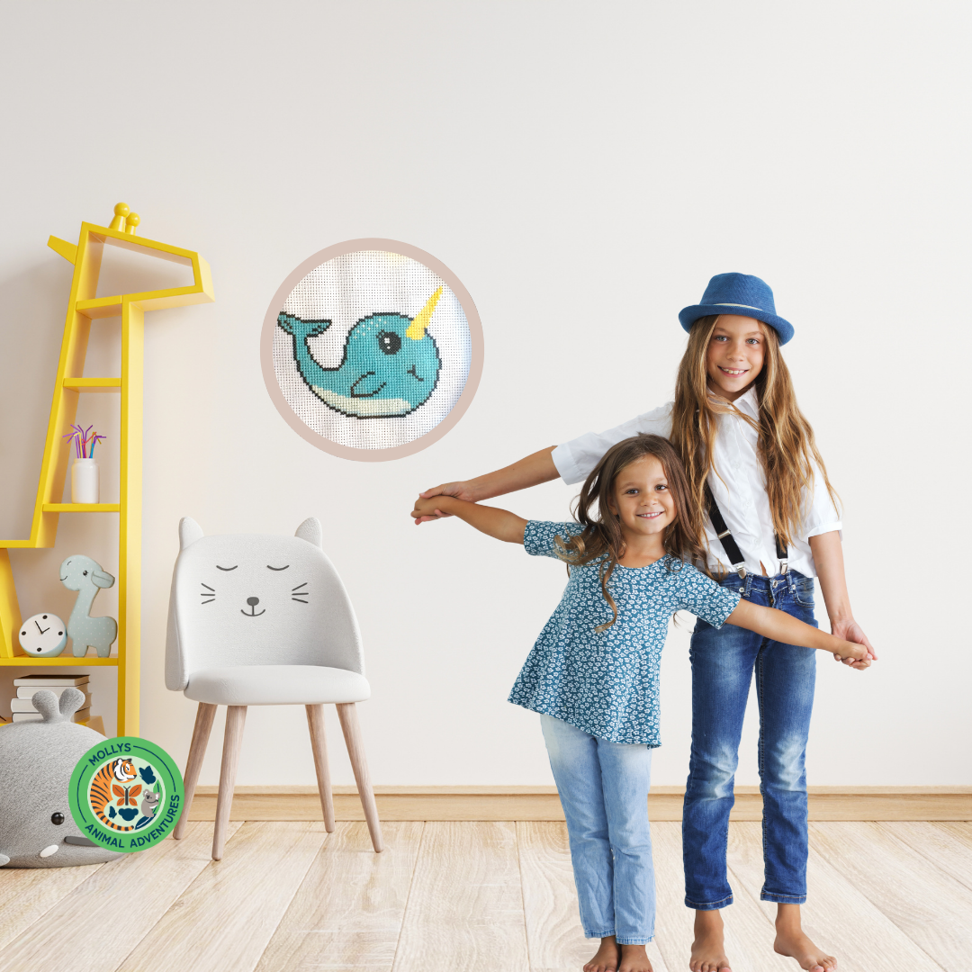 Narwhal DIY Cross Stitch Kit – Fun Animal Craft for Kids (5” Hoop, Intermediate)