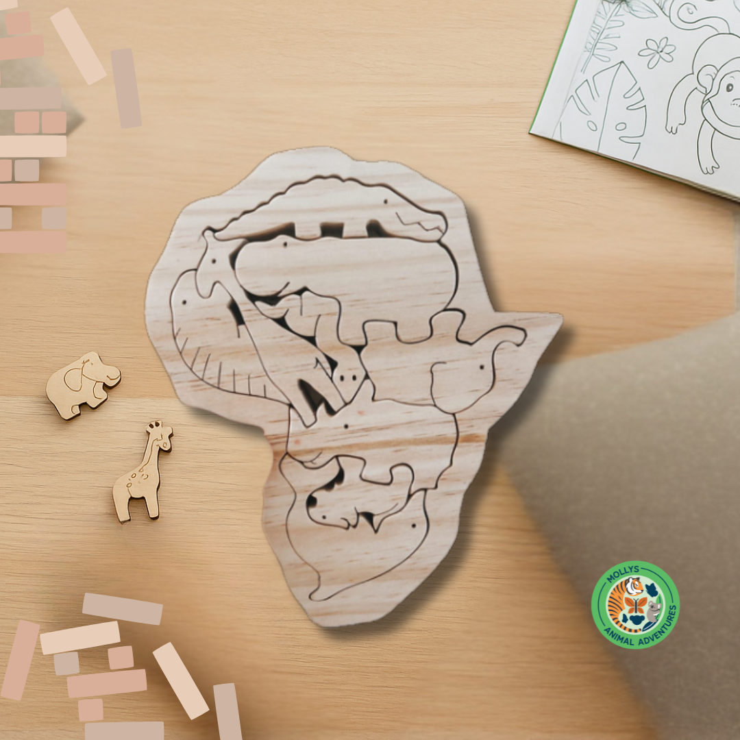 Afriland Montessori Wooden Puzzle – Learn African Animals Through Play (10-Piece Set)