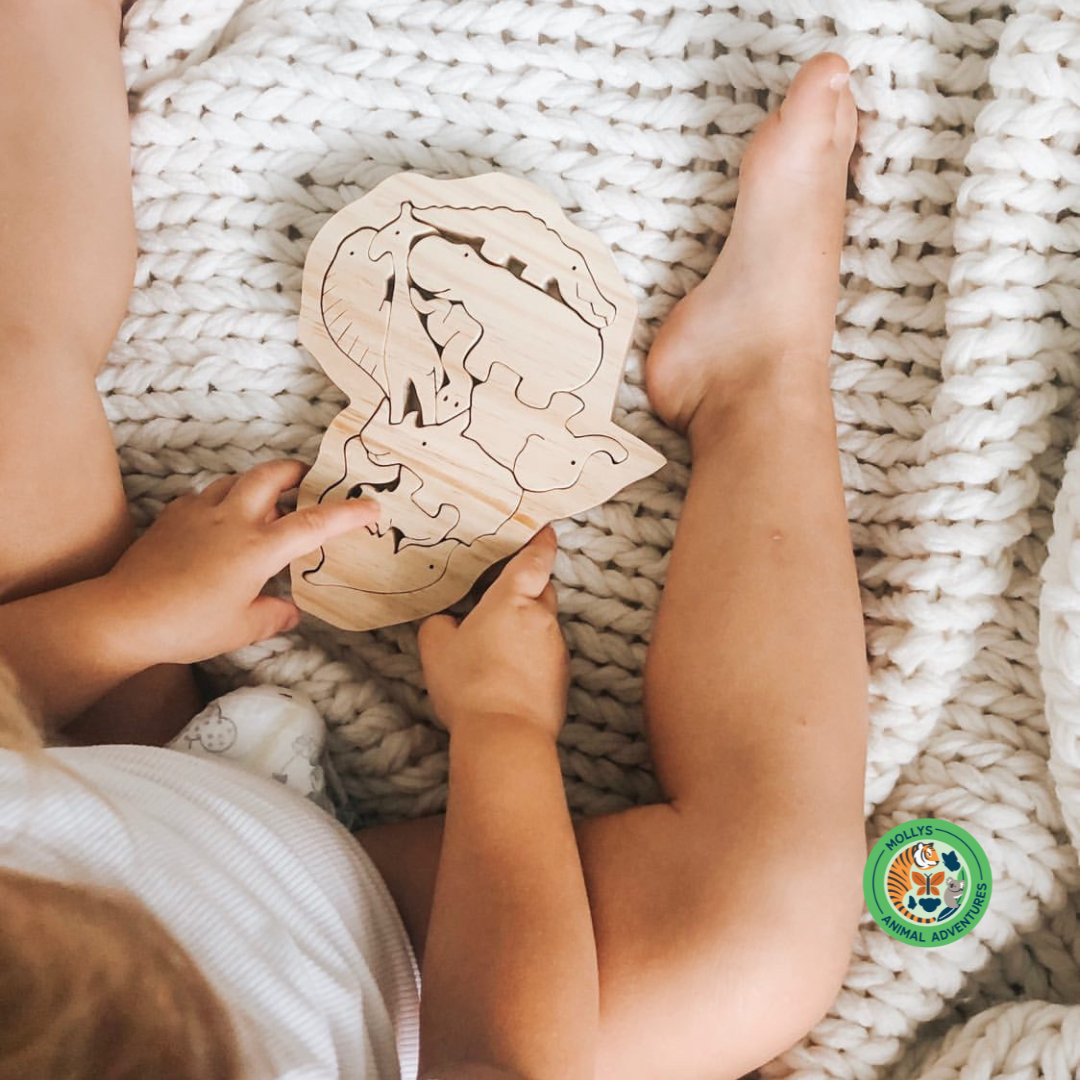 Afriland Montessori Wooden Puzzle – Learn African Animals Through Play (10-Piece Set)