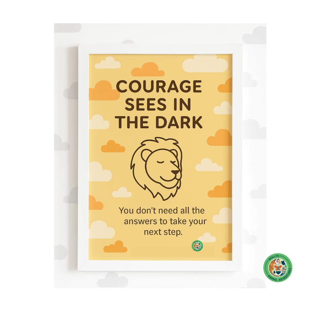 Courage Sees in the Dark – Framed Lion Quote Poster for Kids Wall Art