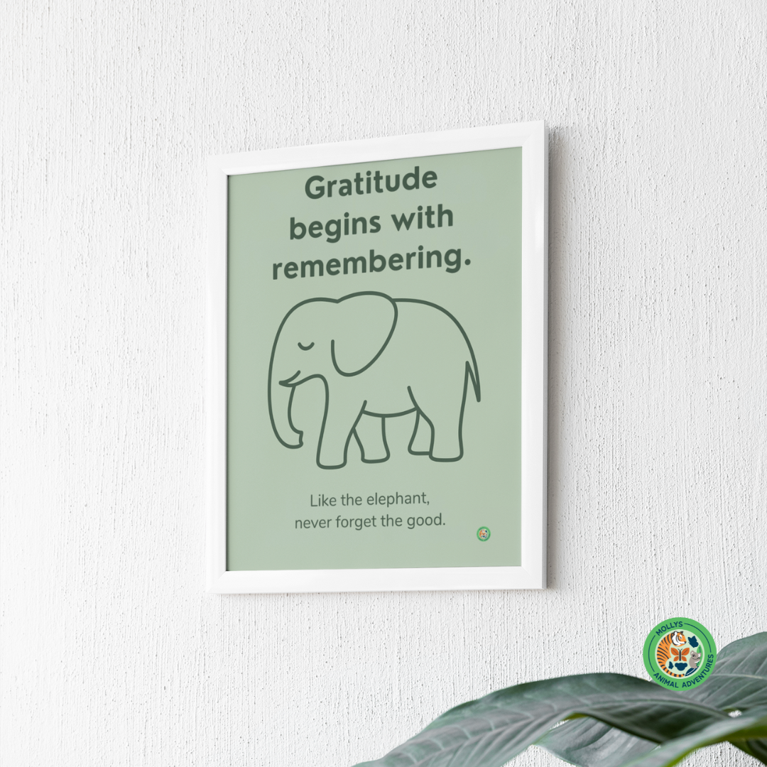 Gratitude Begins with Remembering – Elephant Inspirational Wall Art for Kids