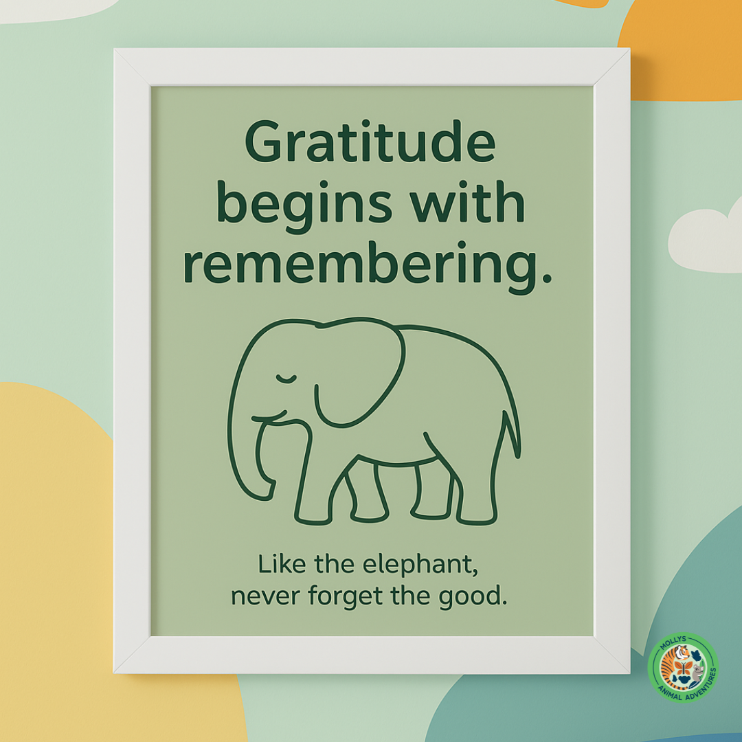 Gratitude Begins with Remembering – Elephant Inspirational Wall Art for Kids