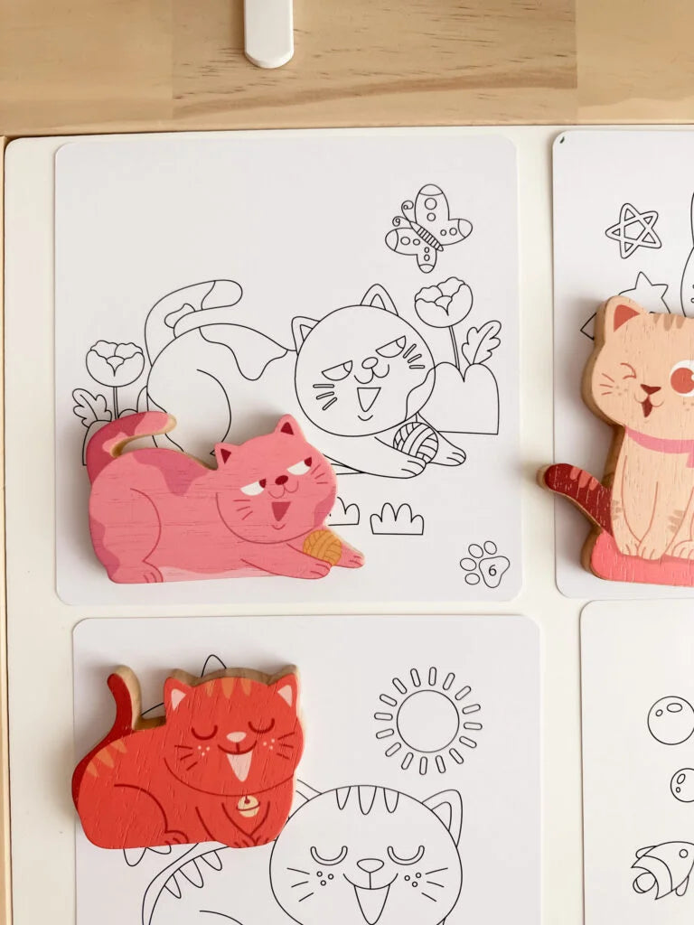 Wooden Cat Play & Coloring Set – Creative Storytelling Toy for Kids