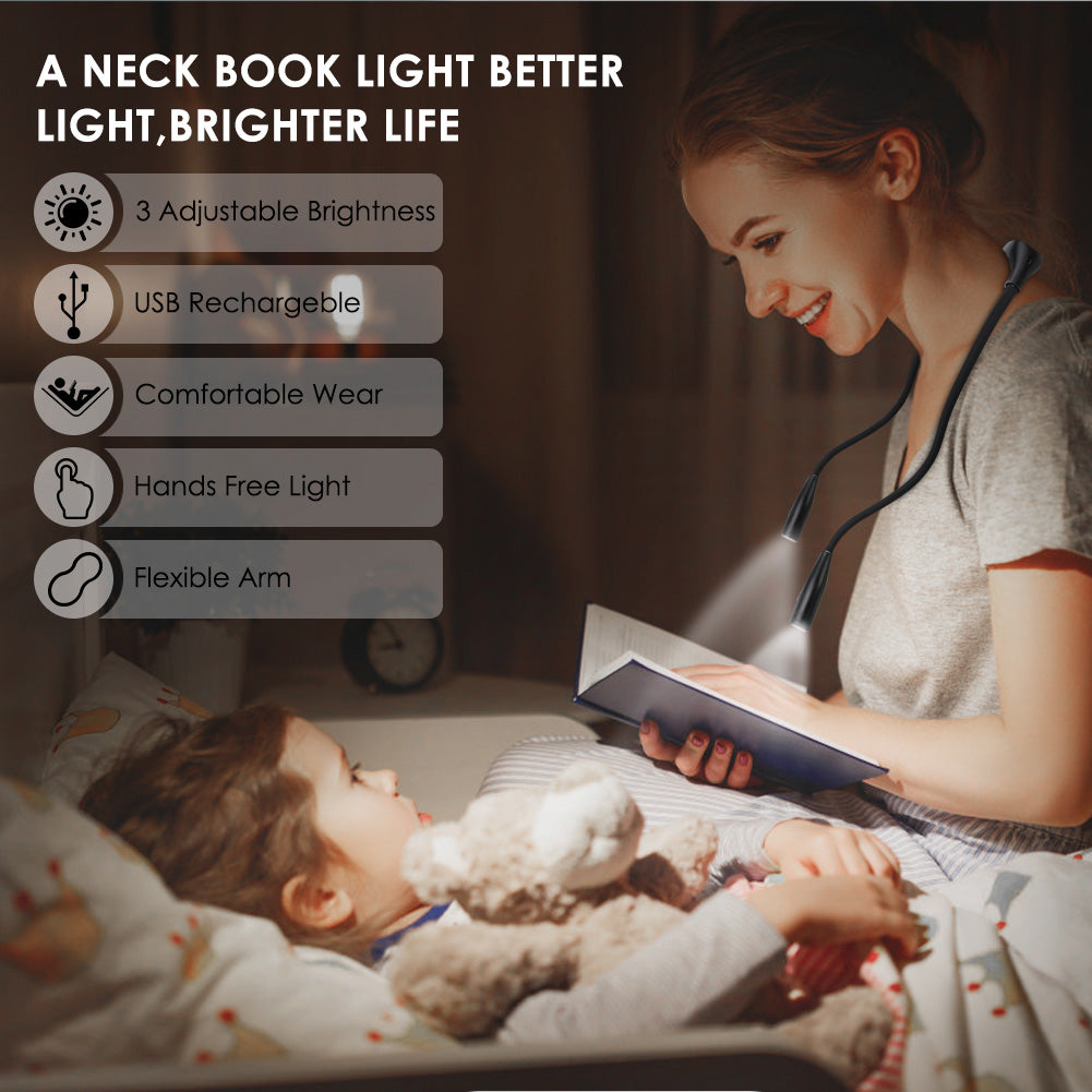Hands-Free LED Neck Reading Light – USB Rechargeable, Adjustable & Travel-Friendly
