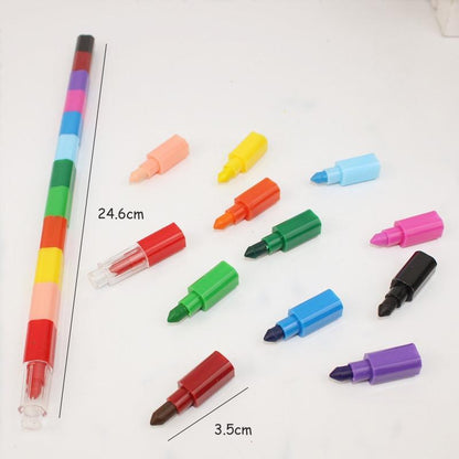12-Color Building Block Crayon Bar – Stackable, Non-Toxic, Toddler-Safe Fun