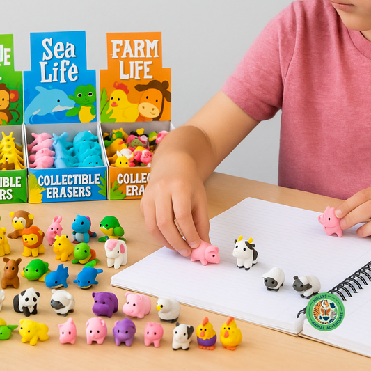 Jungle, Sea & Farm Life Animal Erasers – 288 Count with Display Box | Collect, Play, and Trade!