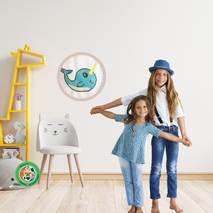 Narwhal DIY Cross Stitch Kit – Fun Animal Craft for Kids (5” Hoop, Intermediate)