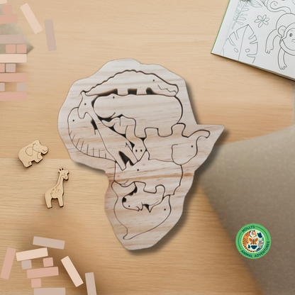 Afriland Montessori Wooden Puzzle – Learn African Animals Through Play (10-Piece Set)