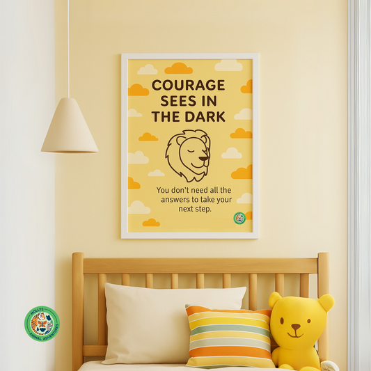 Courage Sees in the Dark – Framed Lion Quote Poster for Kids Wall Art