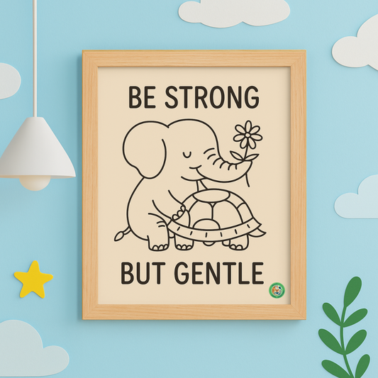 Be Strong, But Gentle – Elephant & Turtle Framed Wall Art